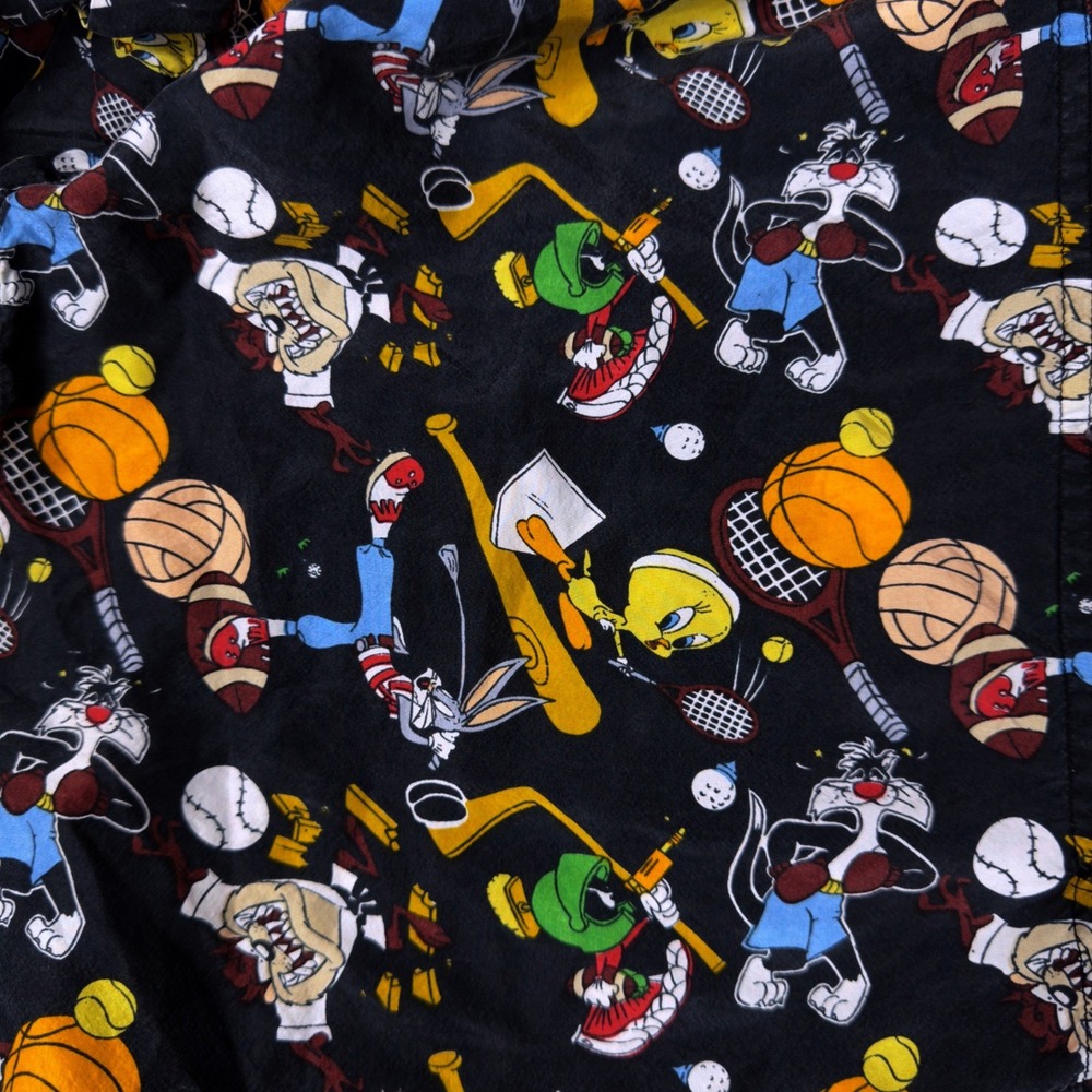 VTG 90s Looney Tunes Silk Boxer Shorts Bugs Bunny Taz AOP Cartoon XL - Picture 3 of 7